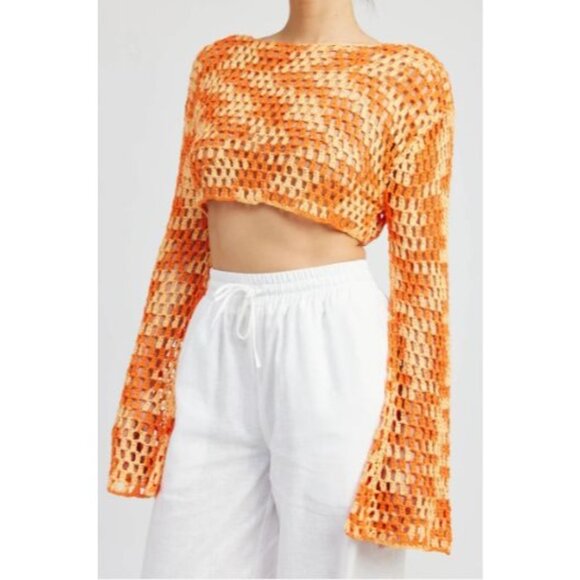 Emory‎ Park Long Sleeve Crochet Cropped Top Size Small - Picture 1 of 9